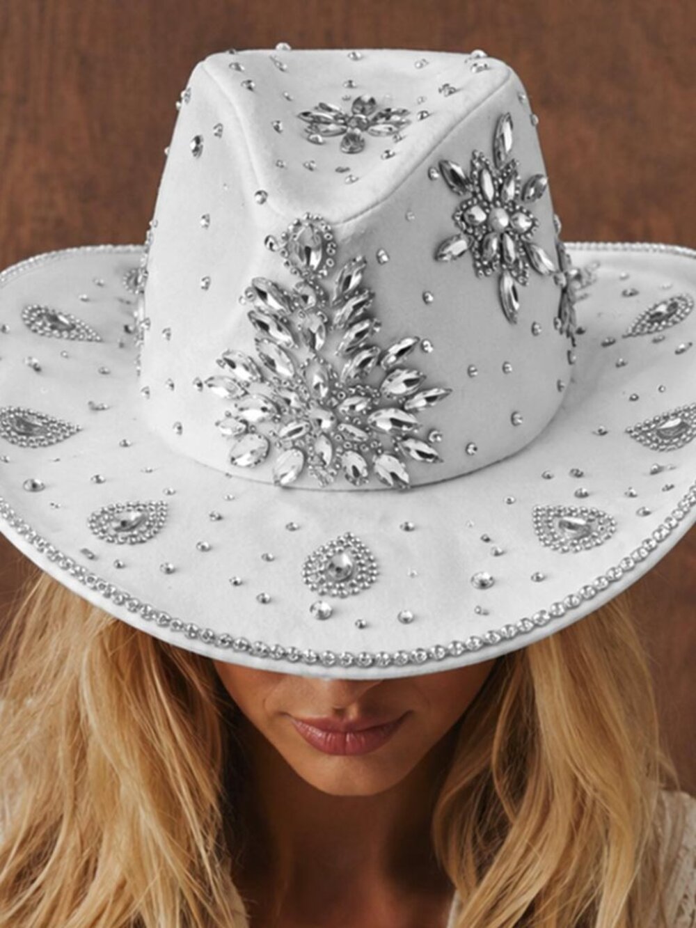 White Floral Bling Rhinestone Embellished Western Cowgirl Cowboy Hat